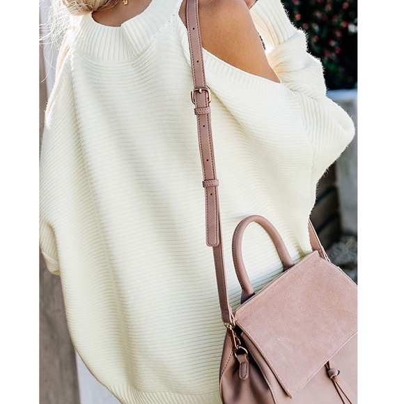 White Cold Shoulder Sweater - Picture 3 of 5